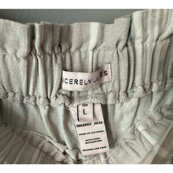 Sincerely Jules Mid Rise Linen Blend Neutral Striped Jogger Pant Size Large - Picture 5 of 6